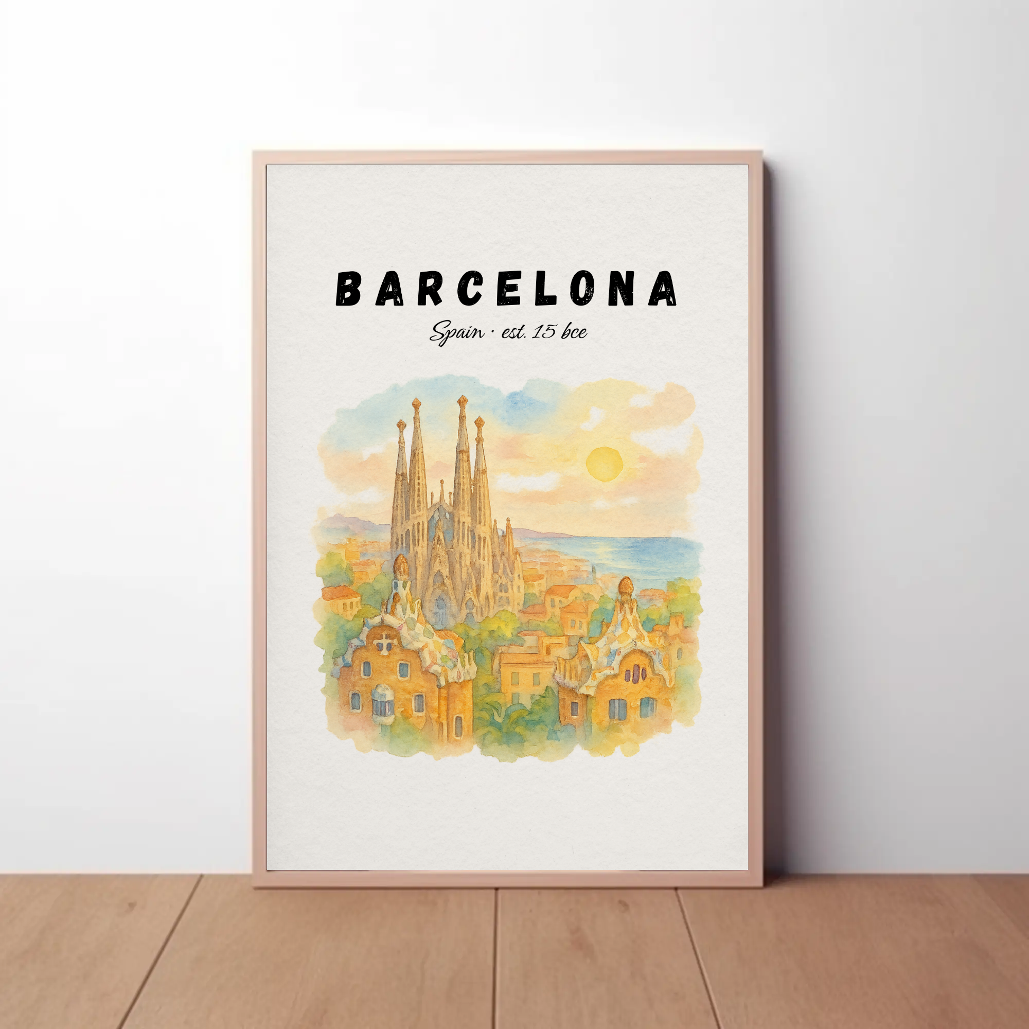Barcelona Wall Art Print: Spain Travel Poster with Sagrada Familia, Mediterranean City Decor