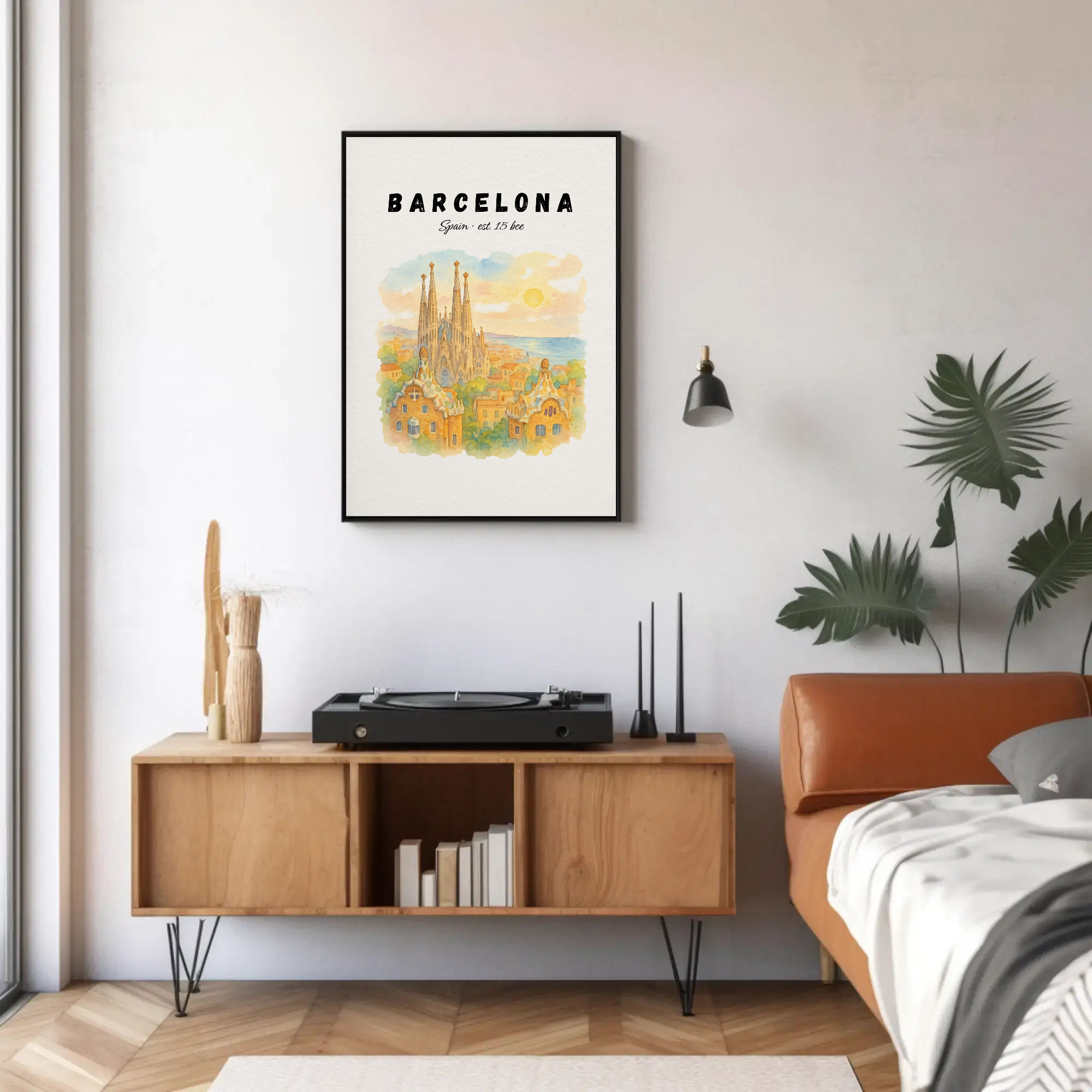 Barcelona Wall Art Print: Spain Travel Poster with Sagrada Familia, Mediterranean City Decor