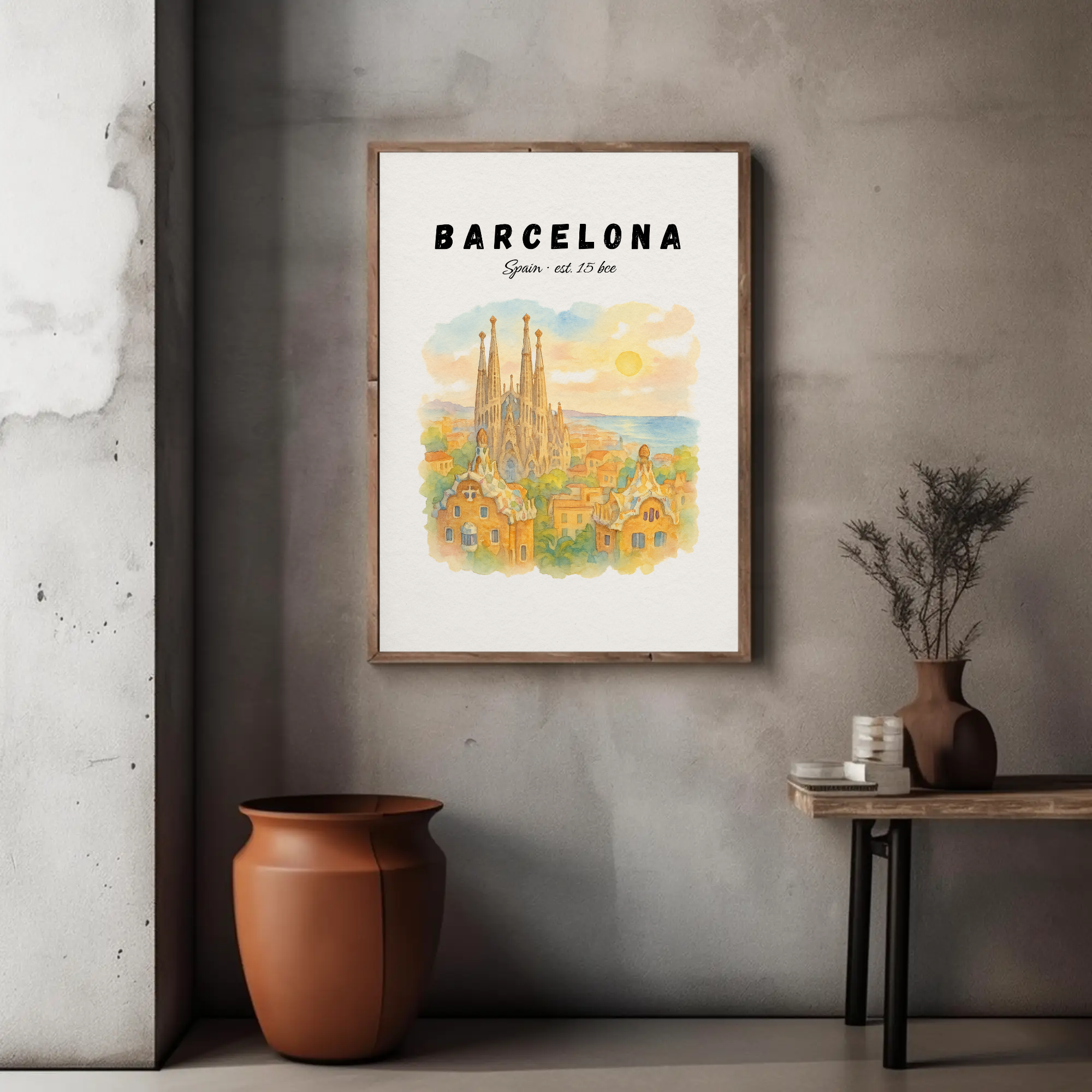 Barcelona Wall Art Print: Spain Travel Poster with Sagrada Familia, Mediterranean City Decor