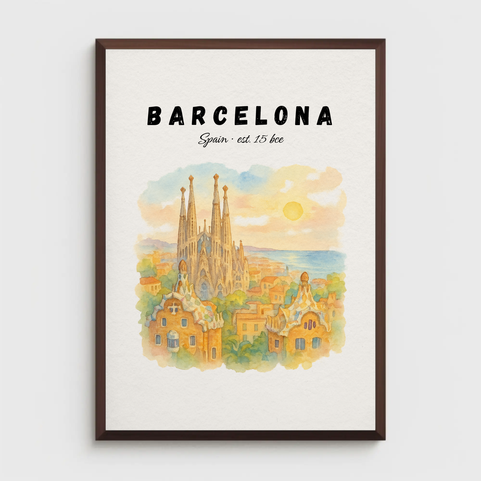 Barcelona Wall Art Print: Spain Travel Poster with Sagrada Familia, Mediterranean City Decor