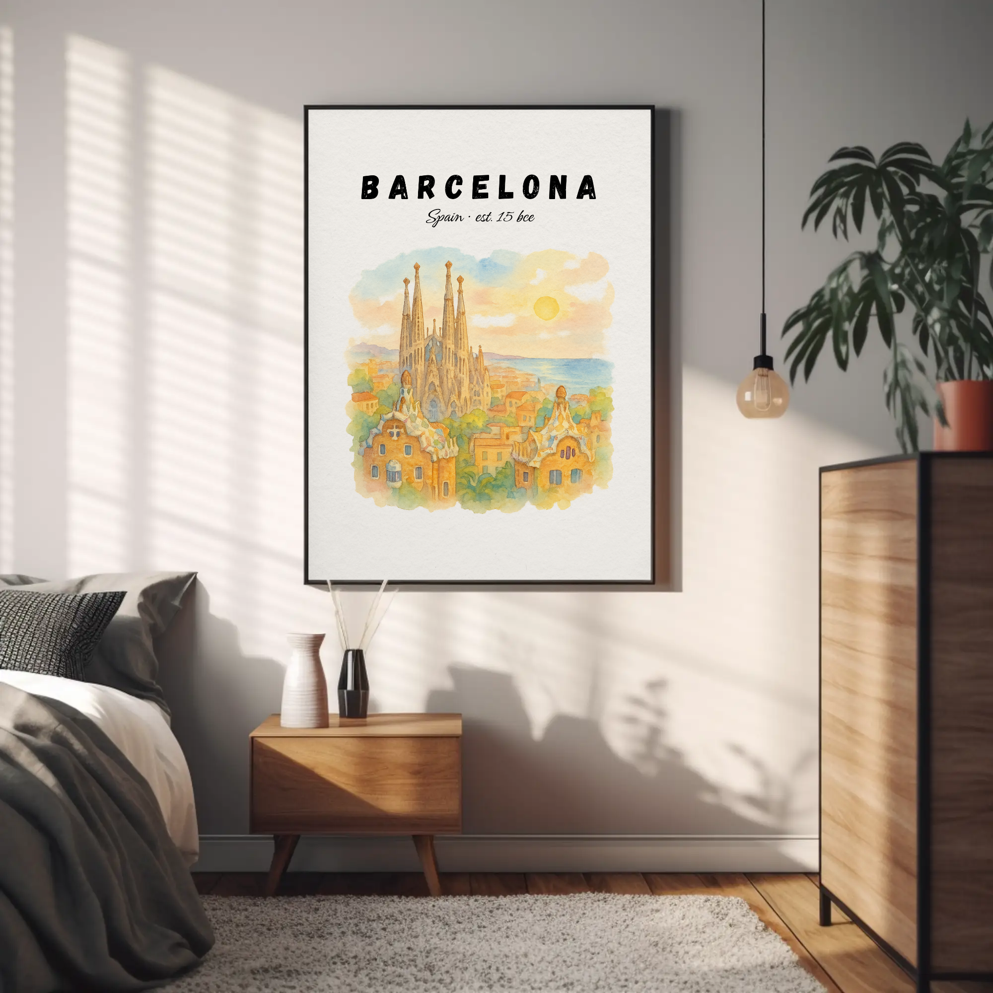 Barcelona Wall Art Print: Spain Travel Poster with Sagrada Familia, Mediterranean City Decor