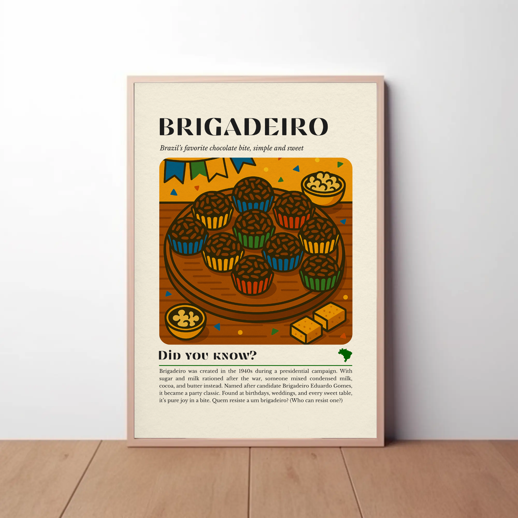 Brigadeiro Print: Brazilian Chocolate Dessert Illustration, Colourful Kitchen Wall Art