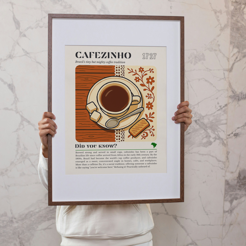 Brazilian Coffee Print: Cafezinho Cup, Biscuit & Sugar Cubes