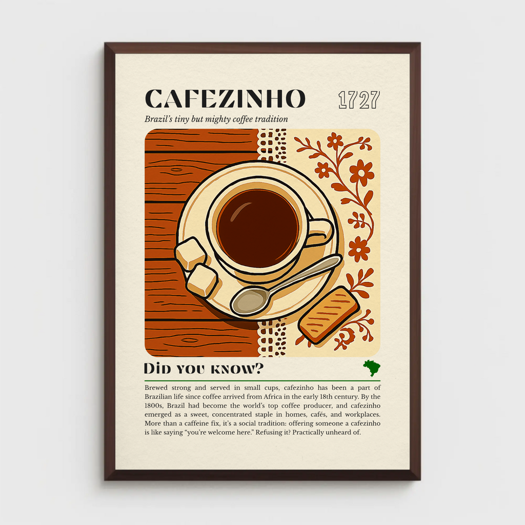 Brazilian Coffee Print: Cafezinho Cup, Biscuit & Sugar Cubes