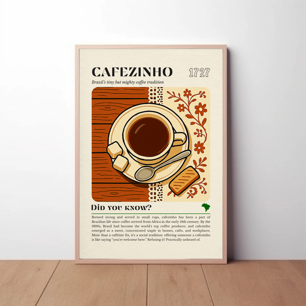 Brazilian Coffee Print: Cafezinho Cup, Biscuit & Sugar Cubes