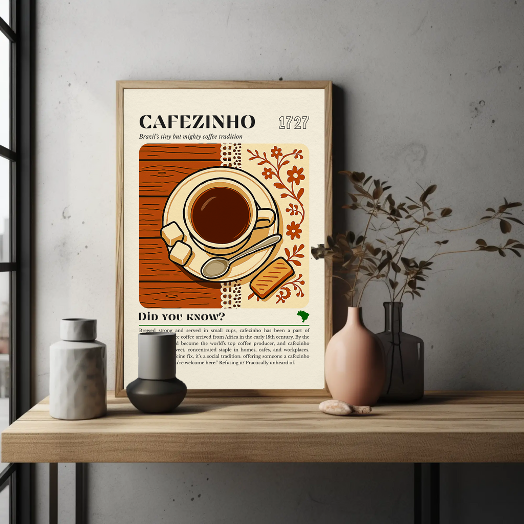 Brazilian Coffee Print: Cafezinho Cup, Biscuit & Sugar Cubes