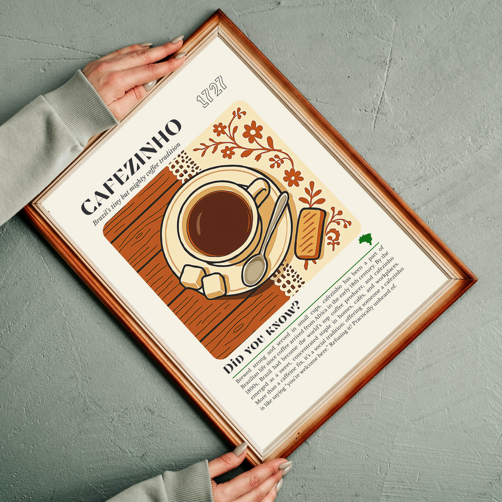Brazilian Coffee Print: Cafezinho Cup, Biscuit & Sugar Cubes