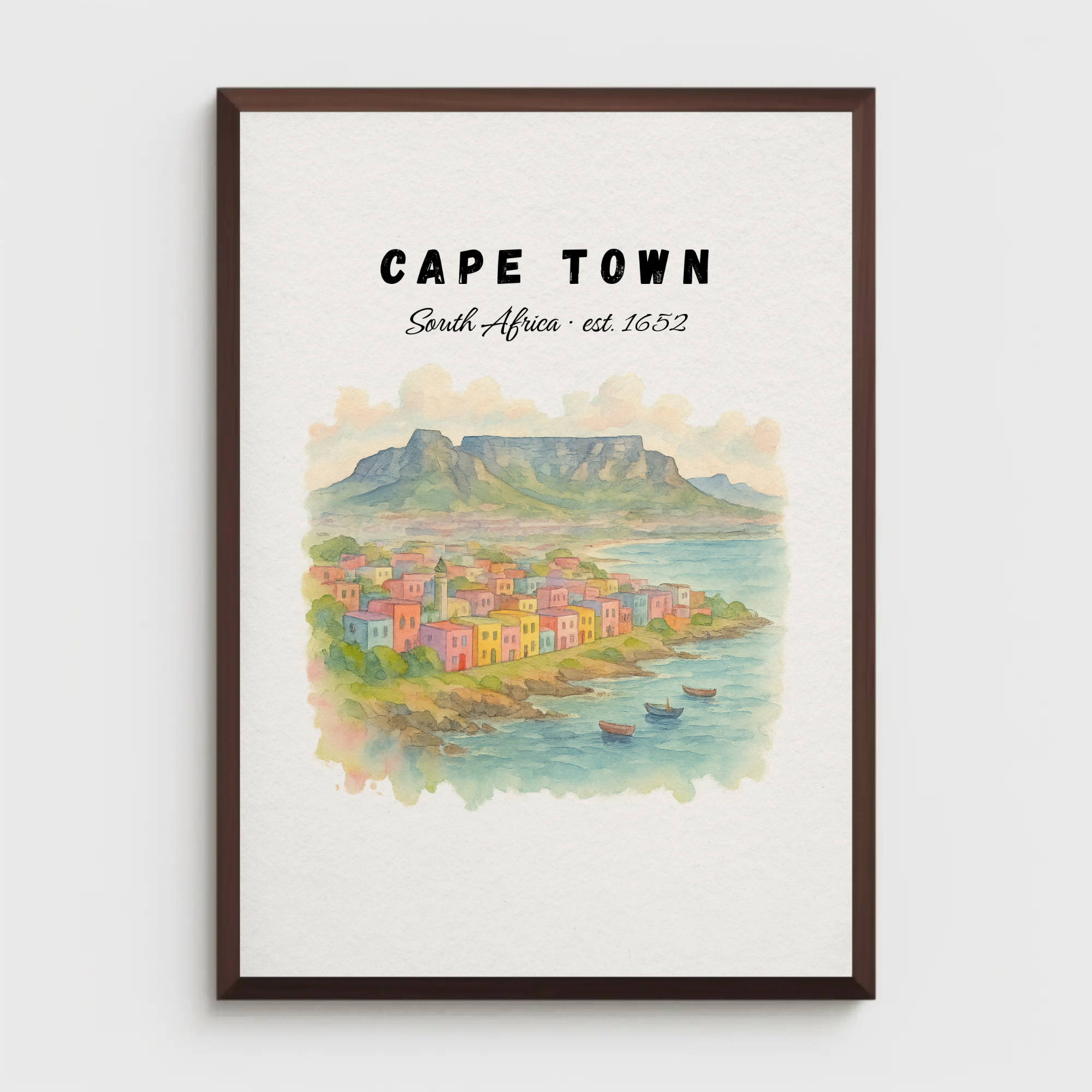 Cape Town Wall Art Print: Table Mountain & Bo-Kaap Poster, South Africa Decor