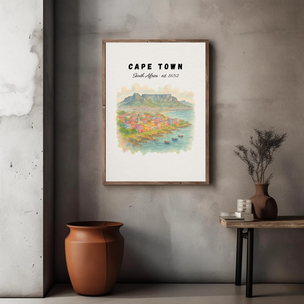 Cape Town Wall Art Print: Table Mountain & Bo-Kaap Poster, South Africa Decor