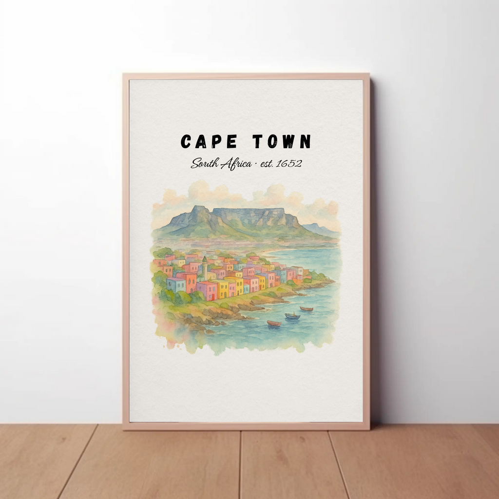 Cape Town Wall Art Print: Table Mountain & Bo-Kaap Poster, South Africa Decor