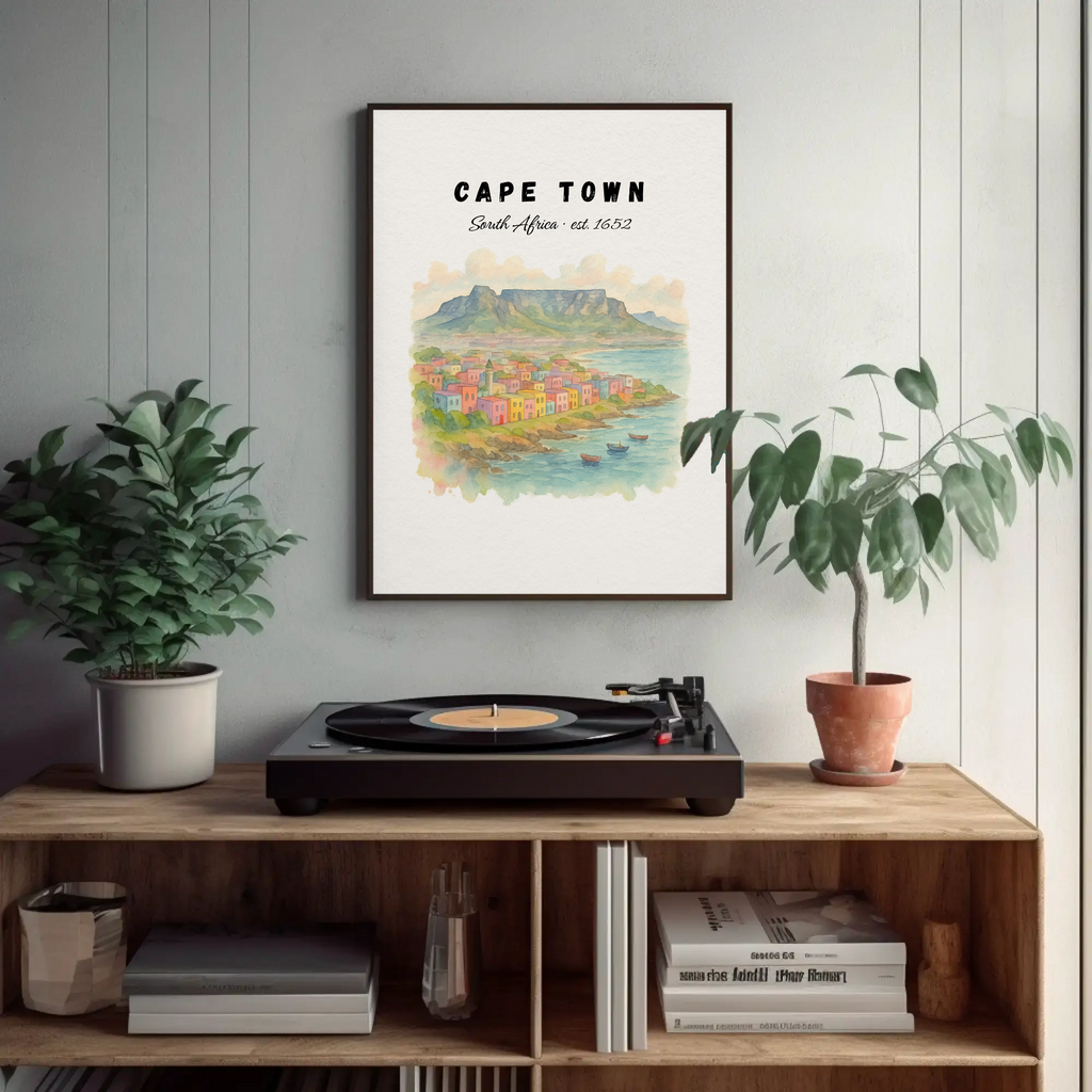 Cape Town Wall Art Print: Table Mountain & Bo-Kaap Poster, South Africa Decor