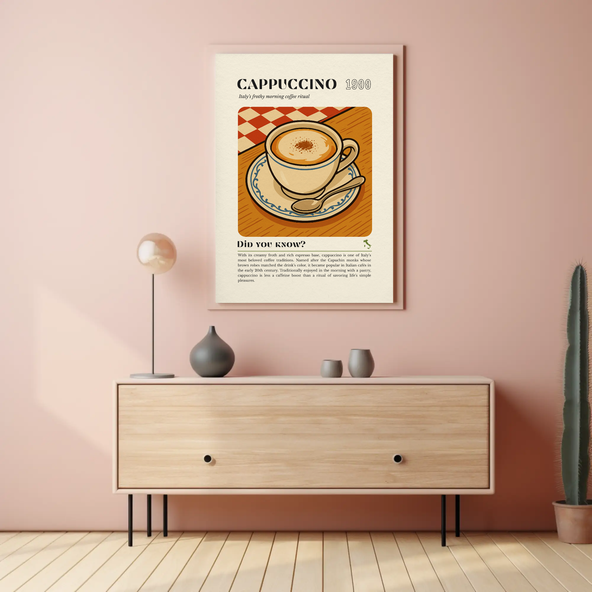 Italian Coffee Print: Cappuccino Cup, Spoon & Froth