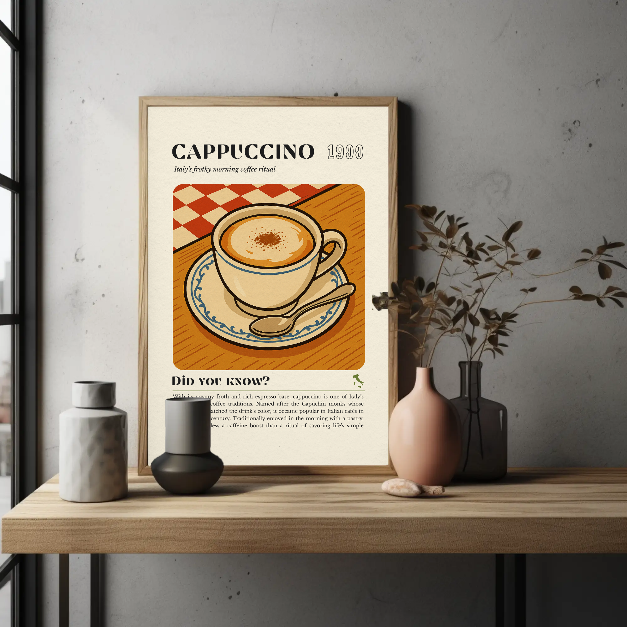 Italian Coffee Print: Cappuccino Cup, Spoon & Froth