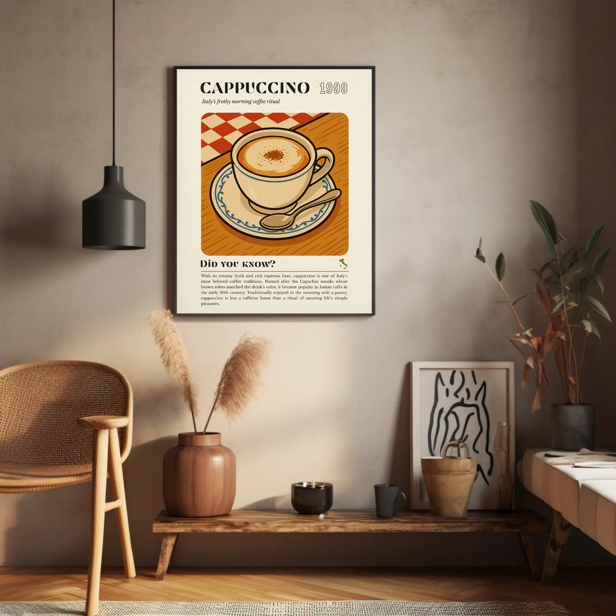 Italian Coffee Print: Cappuccino Cup, Spoon & Froth
