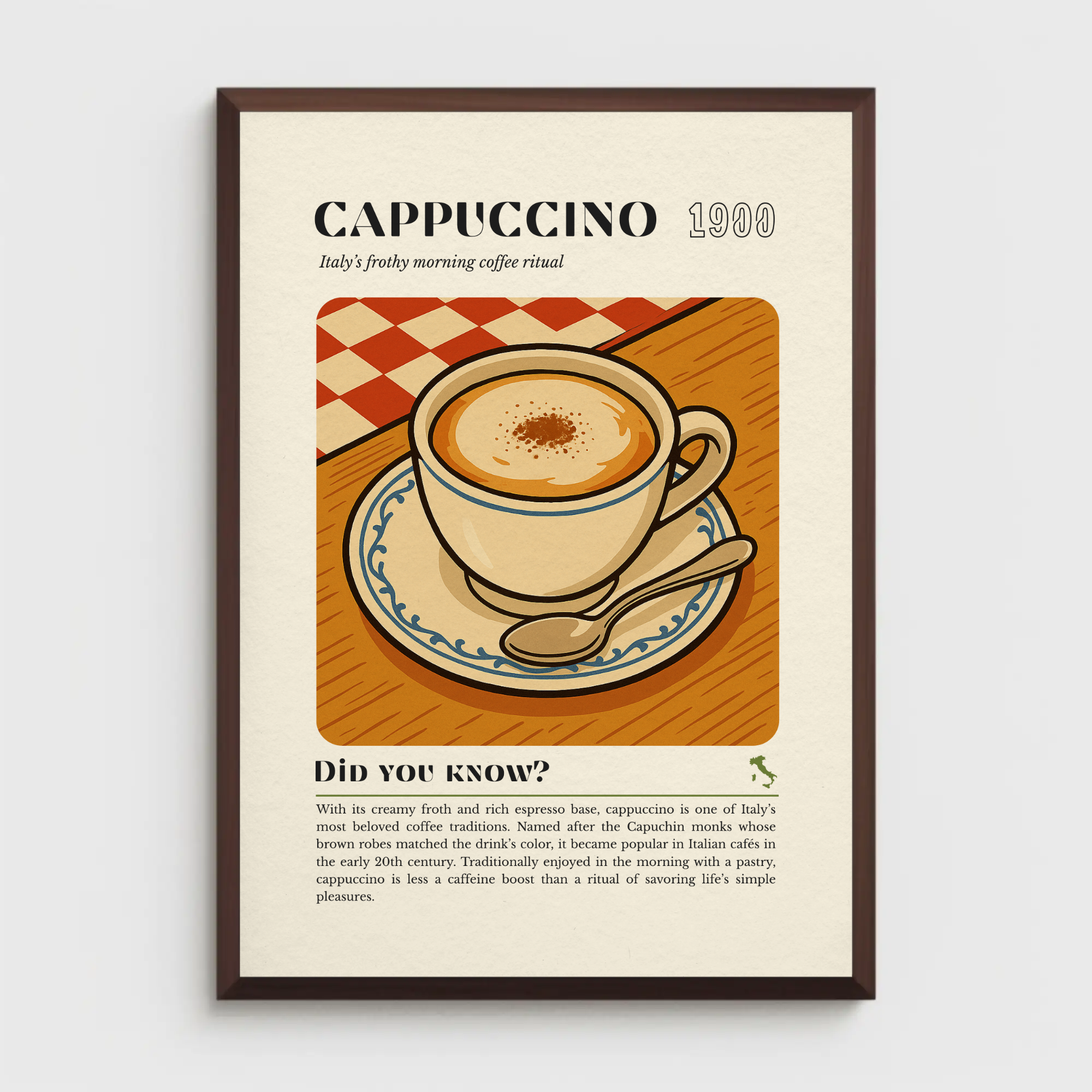 Italian Coffee Print: Cappuccino Cup, Spoon & Froth