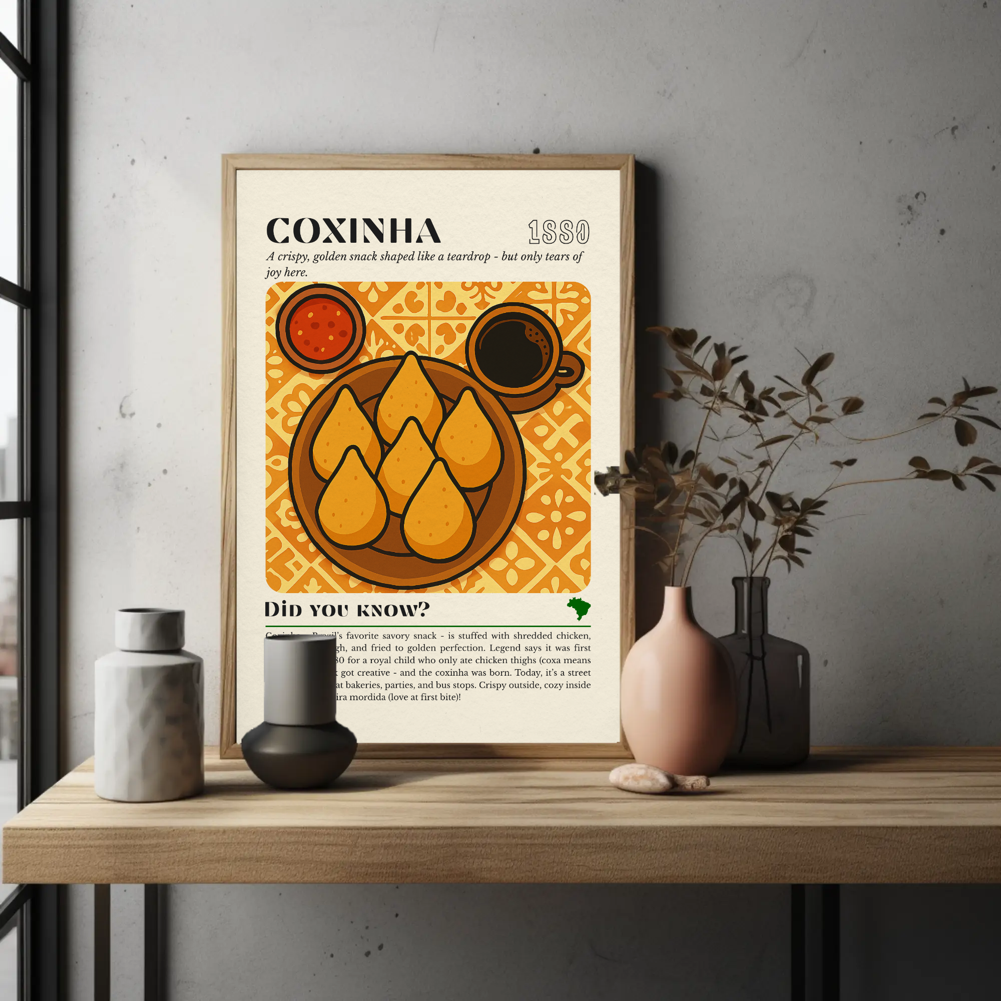 Coxinha Kitchen Print: Brazilian Street Food Art, Vintage Culinary Decor