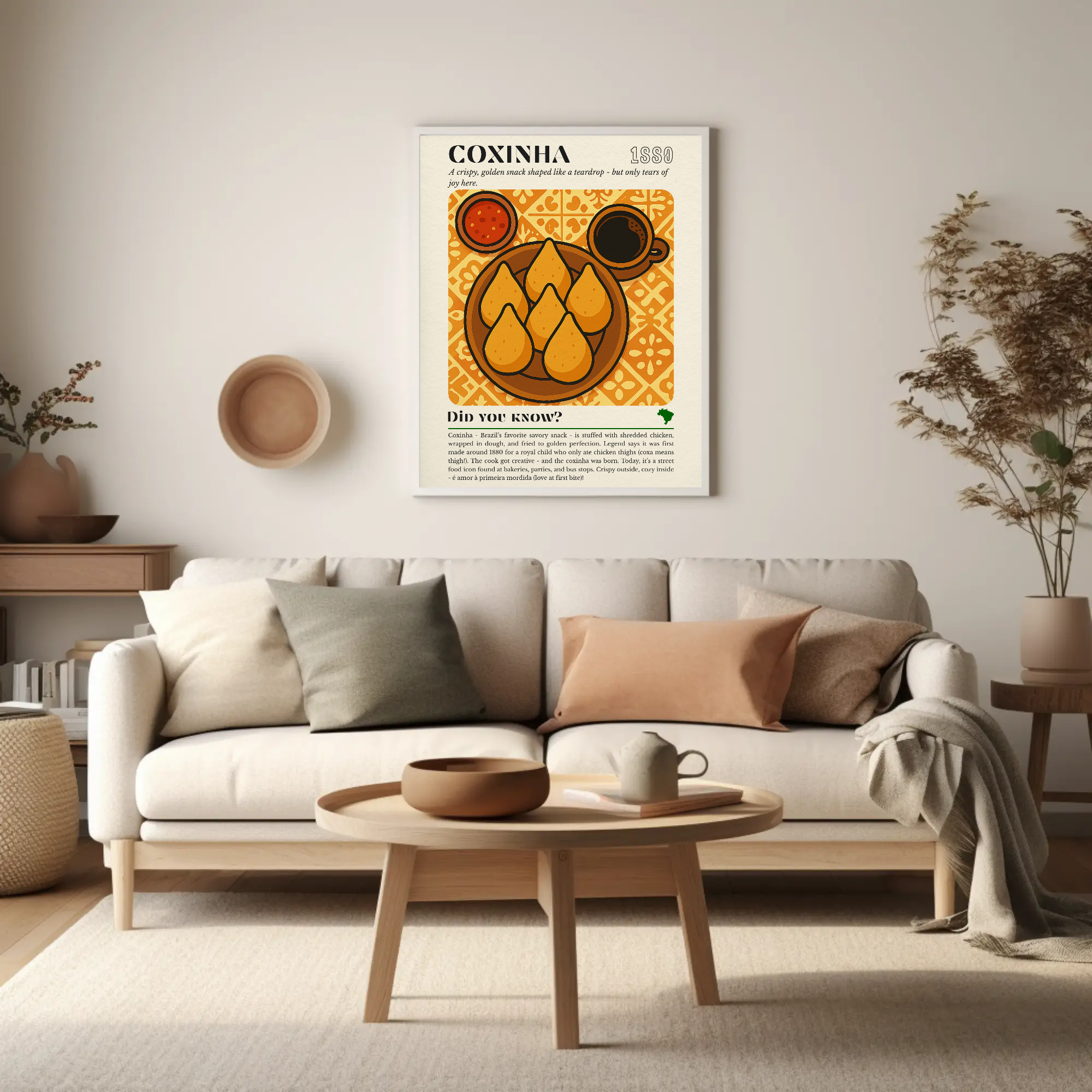 Coxinha Kitchen Print: Brazilian Street Food Art, Vintage Culinary Decor