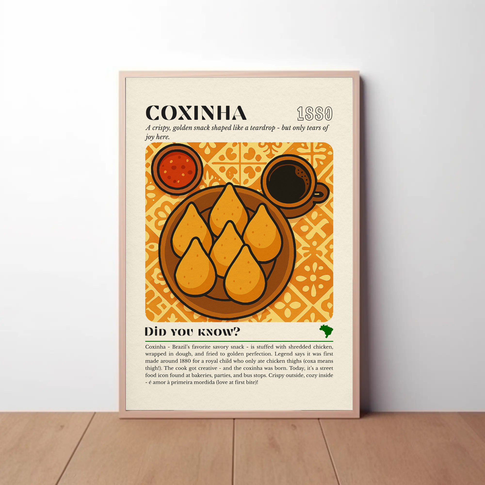 Coxinha Kitchen Print: Brazilian Street Food Art, Vintage Culinary Decor