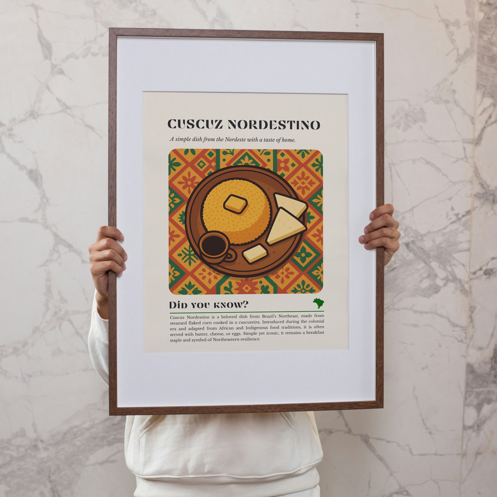 Cuscuz Nordestino Kitchen Print: Brazilian Food Illustration, Rustic Cultural Decor