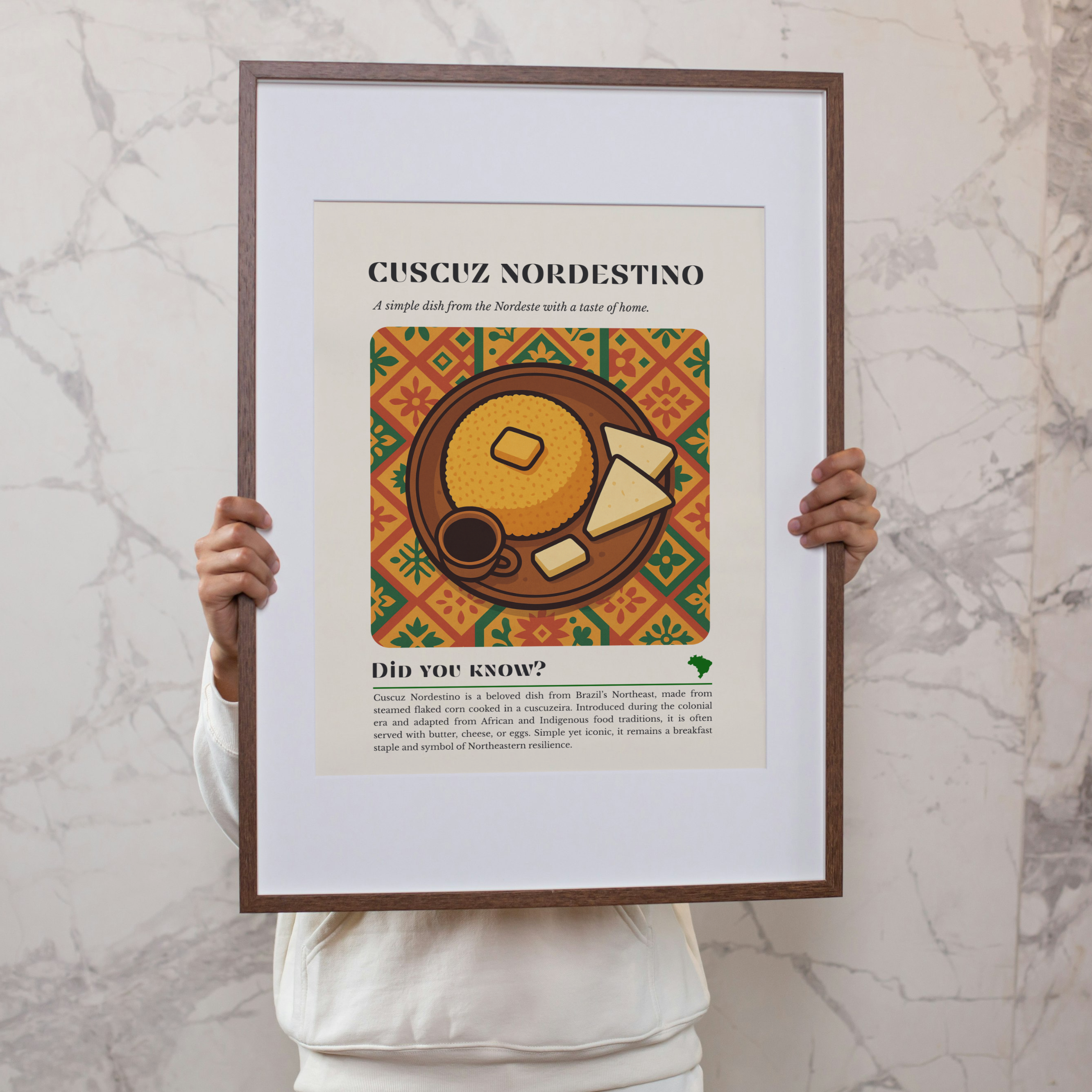 Cuscuz Nordestino Kitchen Print: Brazilian Food Illustration, Rustic Cultural Decor