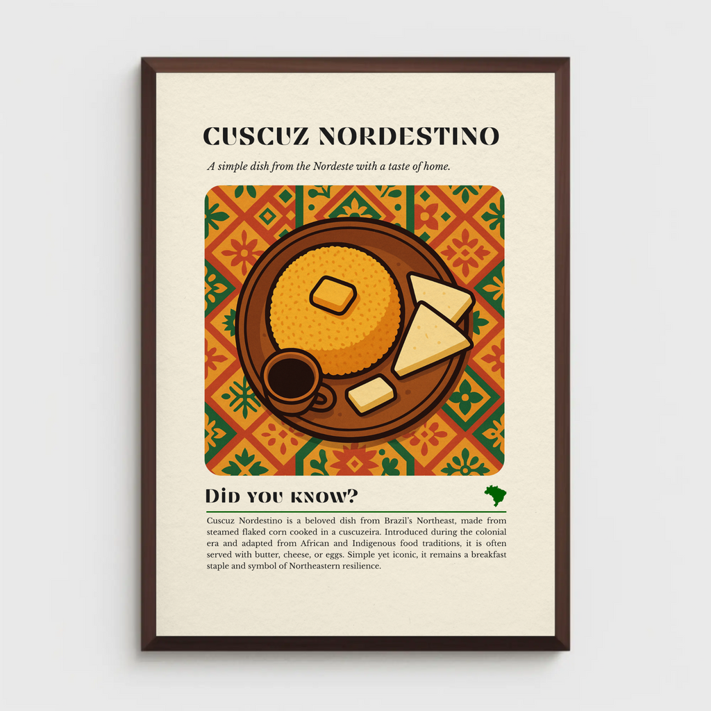 Cuscuz Nordestino Kitchen Print: Brazilian Food Illustration, Rustic Cultural Decor