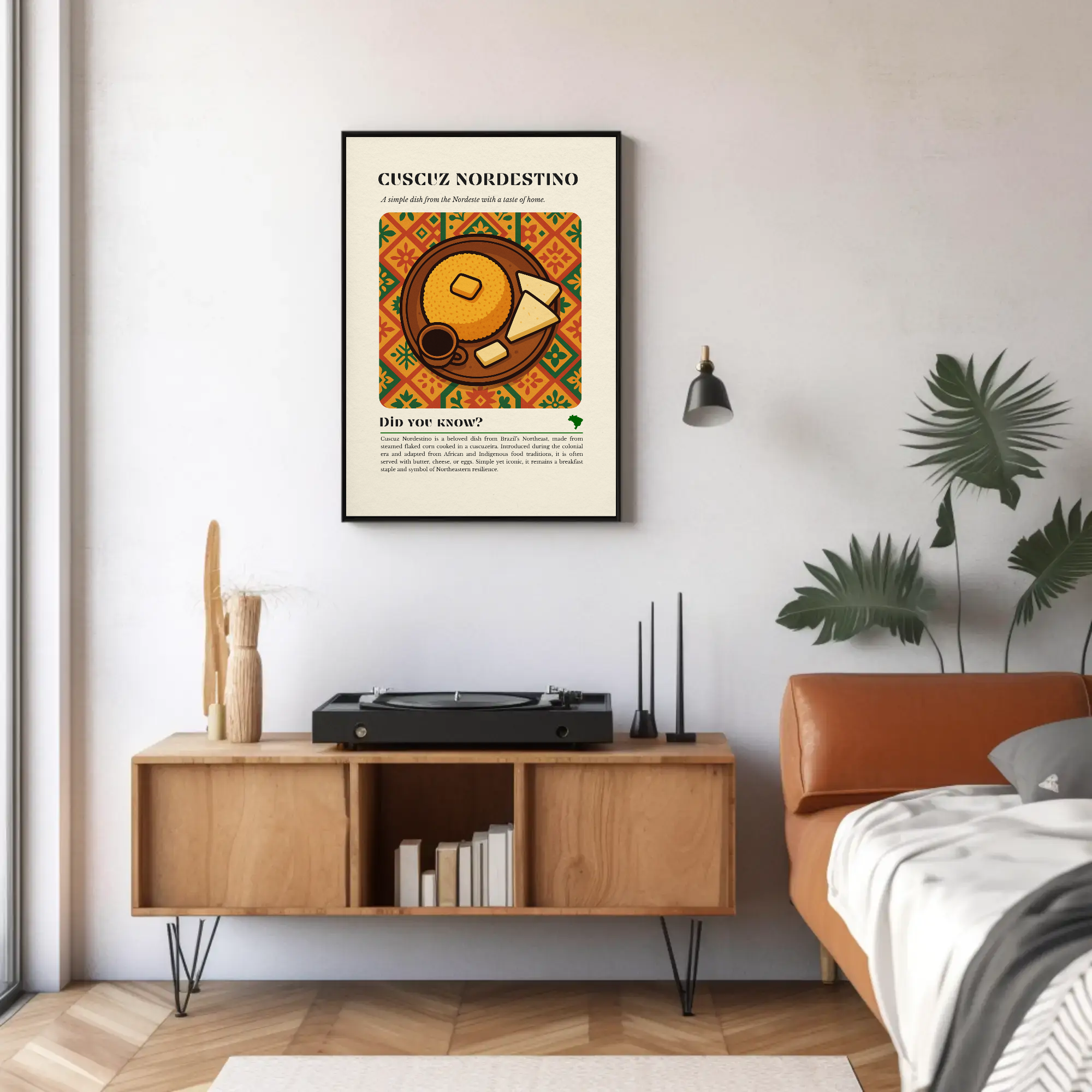 Cuscuz Nordestino Kitchen Print: Brazilian Food Illustration, Rustic Cultural Decor