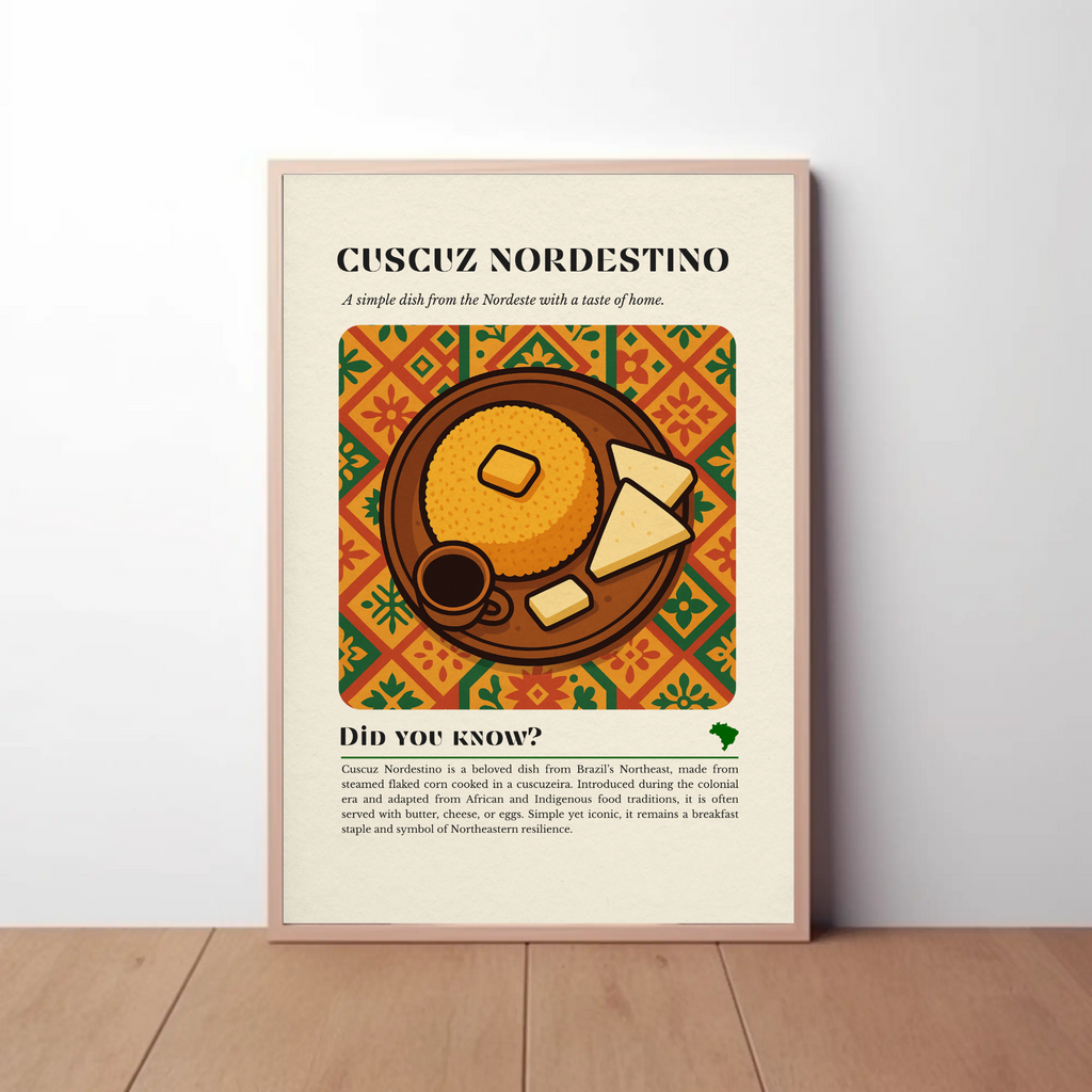 Cuscuz Nordestino Kitchen Print: Brazilian Food Illustration, Rustic Cultural Decor