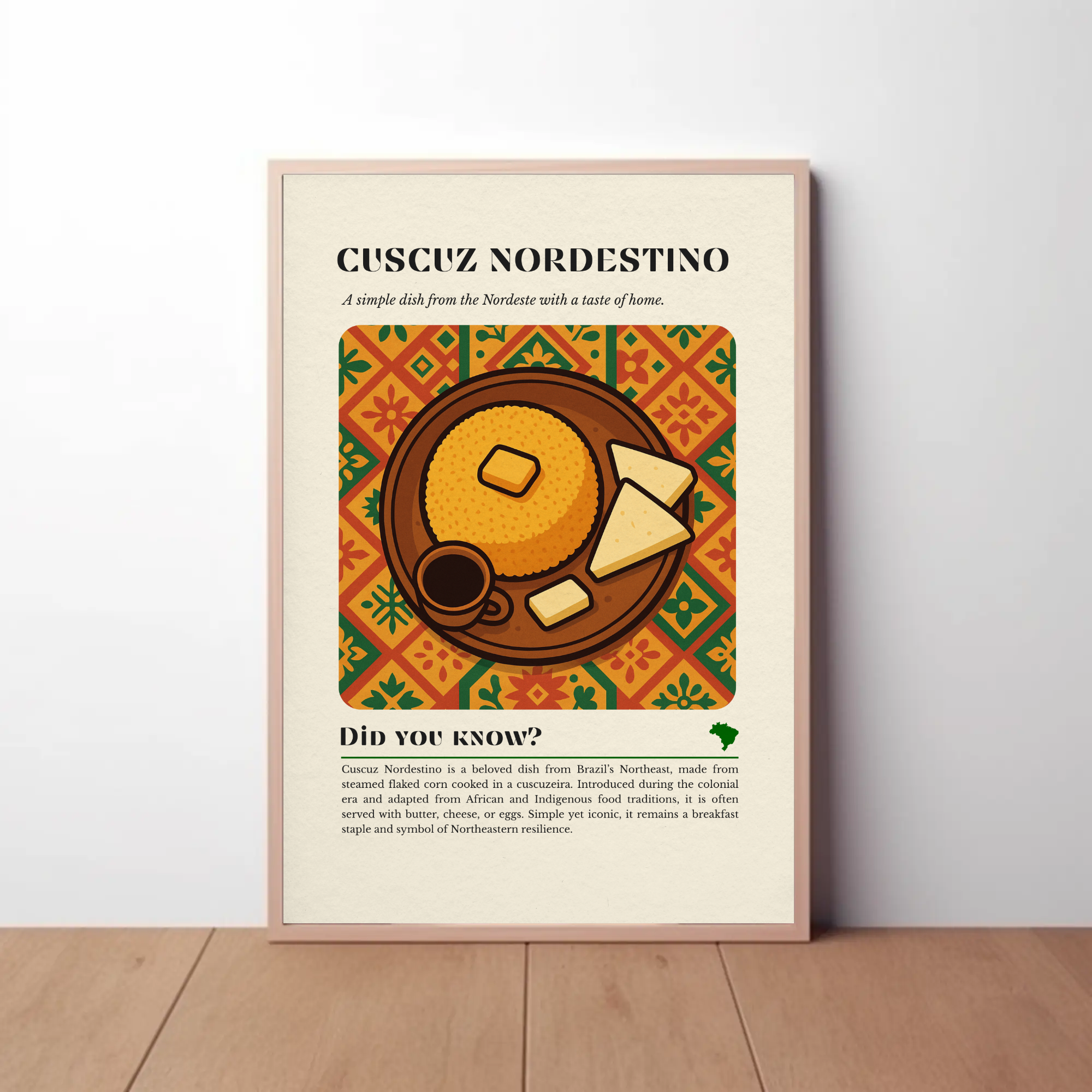 Cuscuz Nordestino Kitchen Print: Brazilian Food Illustration, Rustic Cultural Decor