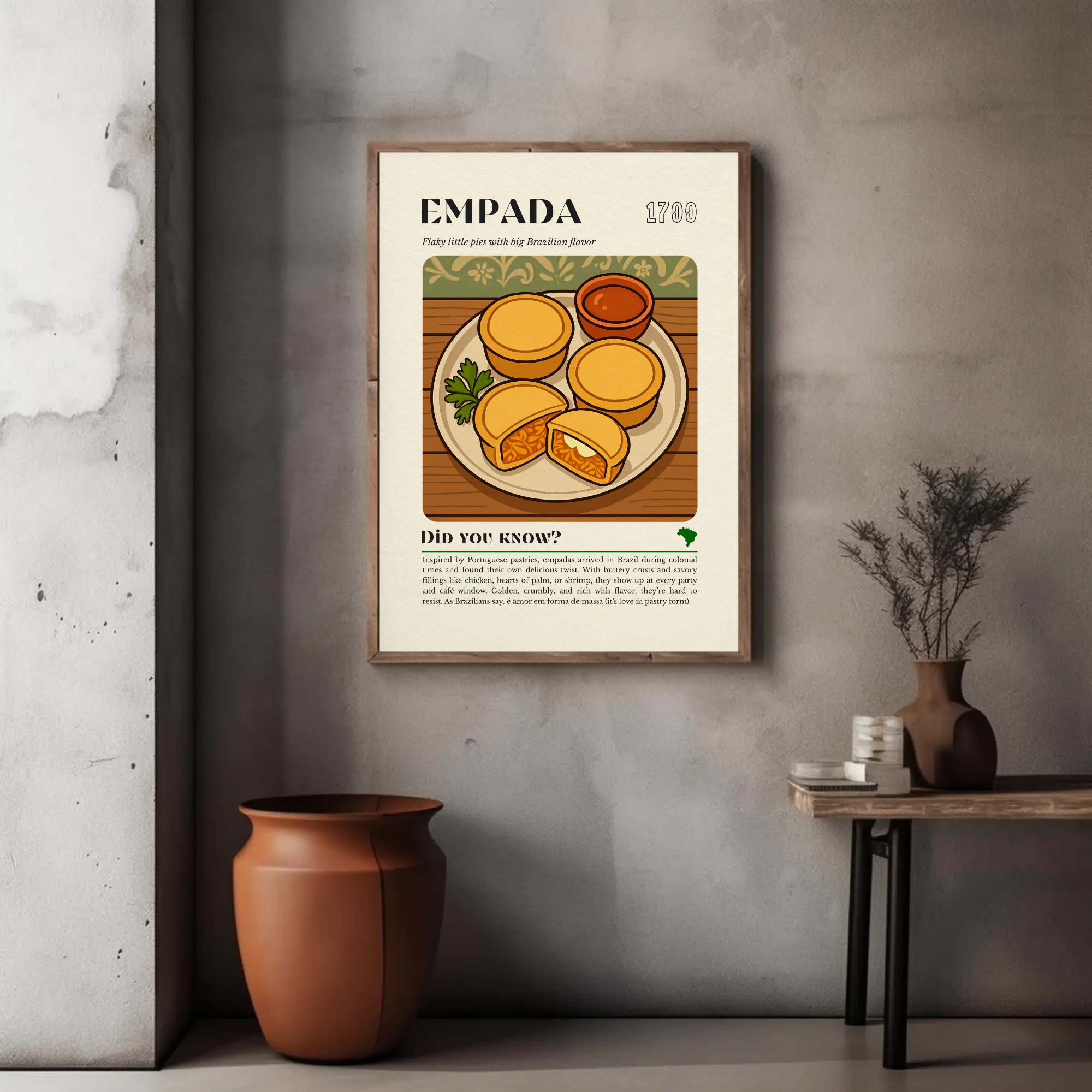 Empada Kitchen Print: Brazilian Savoury Pie Illustration, Vintage Culinary Art