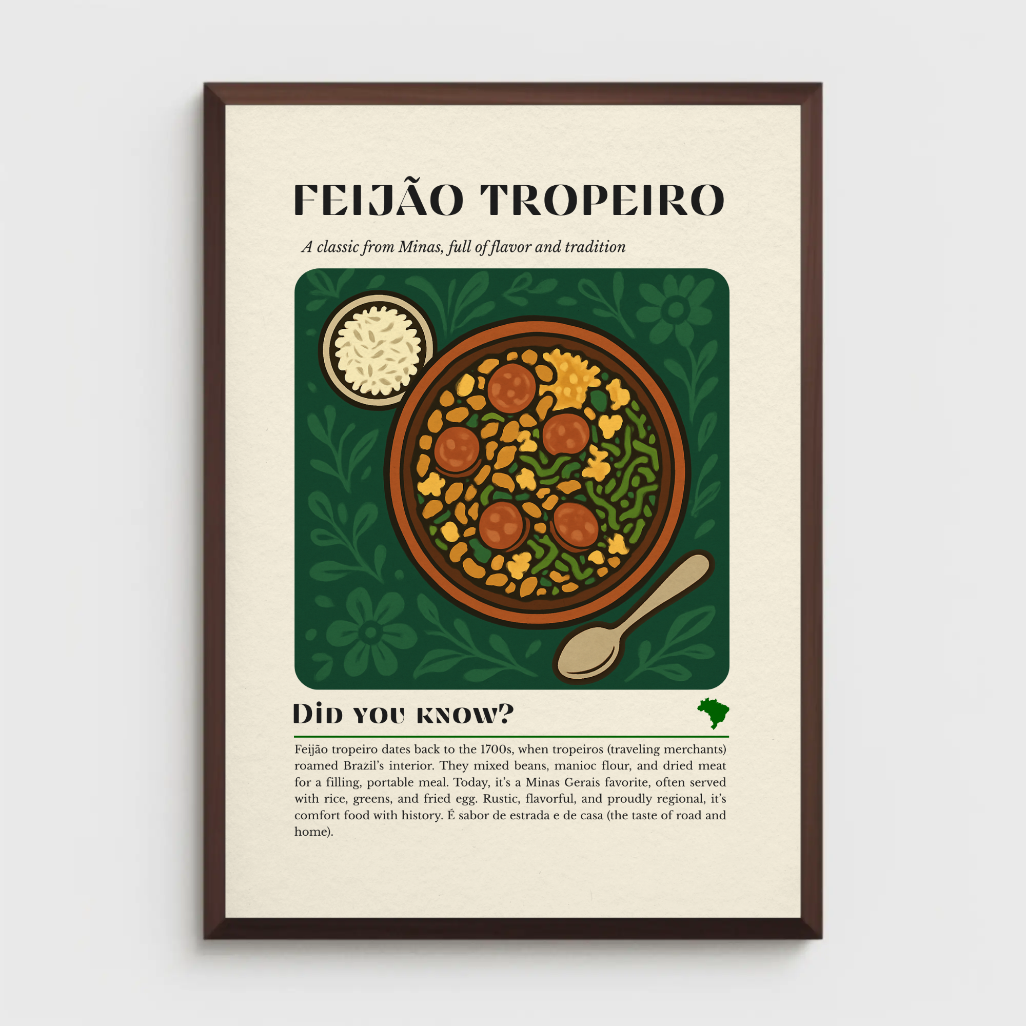 Feijão Tropeiro Wall Art Print: Brazilian Food Kitchen Art, Vintage Minas Gerais Decor