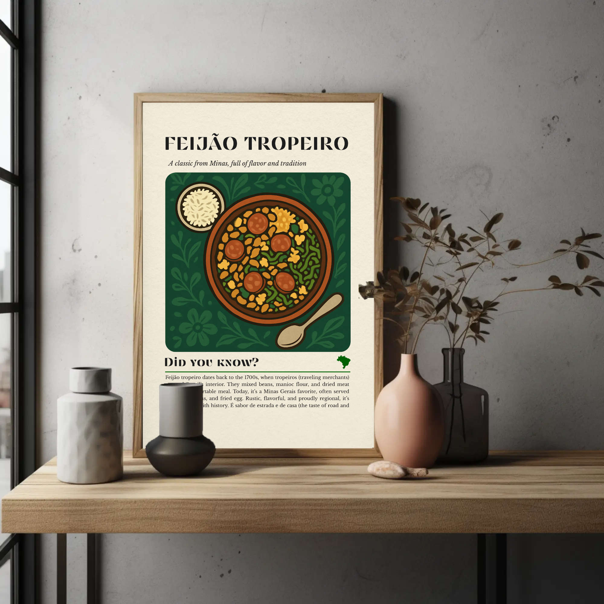Feijão Tropeiro Wall Art Print: Brazilian Food Kitchen Art, Vintage Minas Gerais Decor