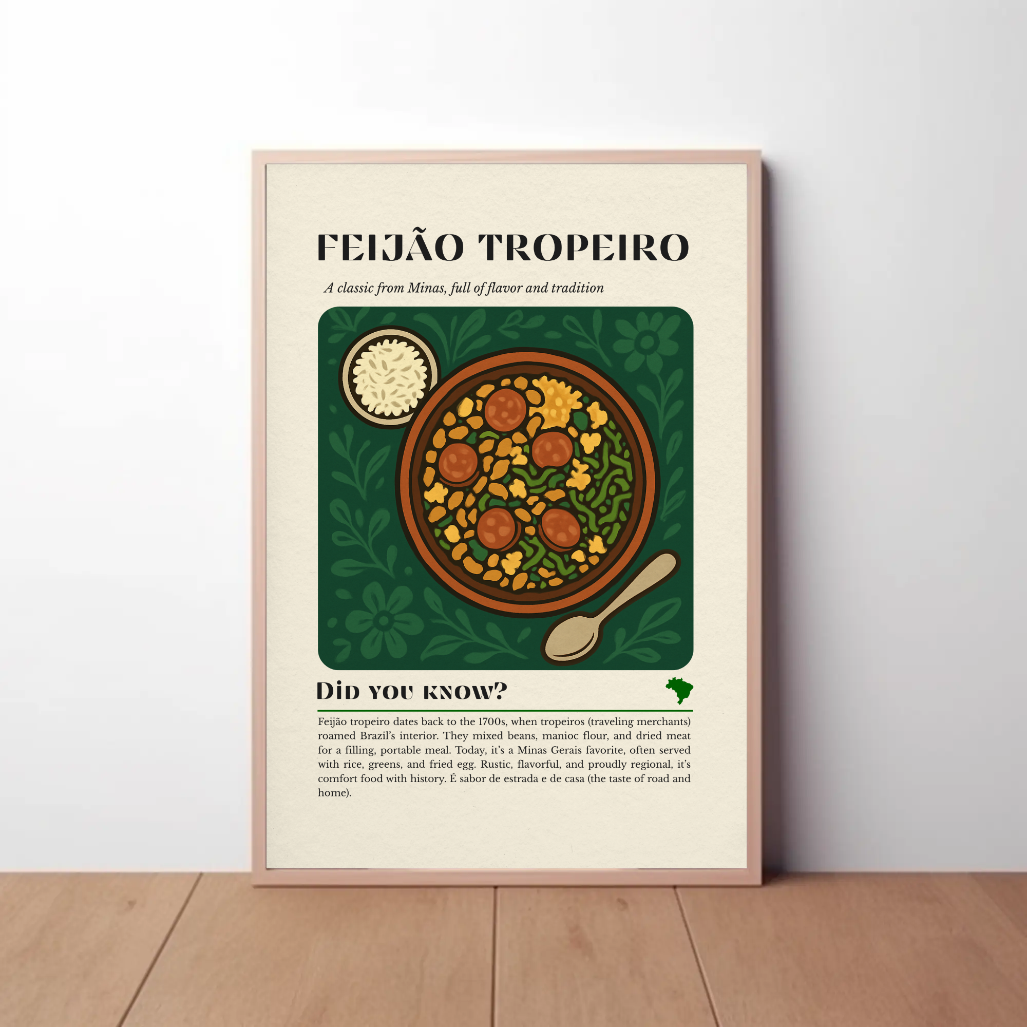 Feijão Tropeiro Wall Art Print: Brazilian Food Kitchen Art, Vintage Minas Gerais Decor
