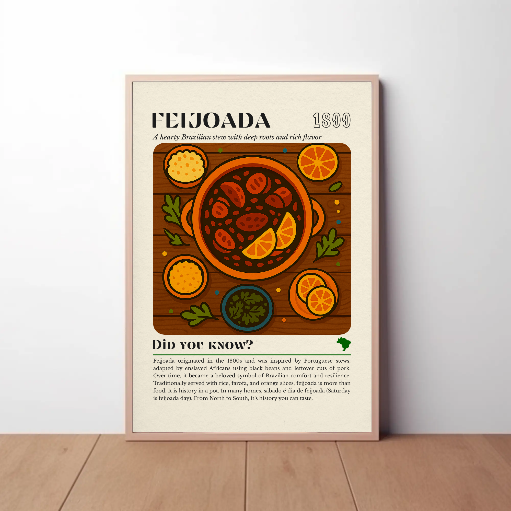 Feijoada Kitchen Print: Brazilian Stew Illustration, Cultural Food Art