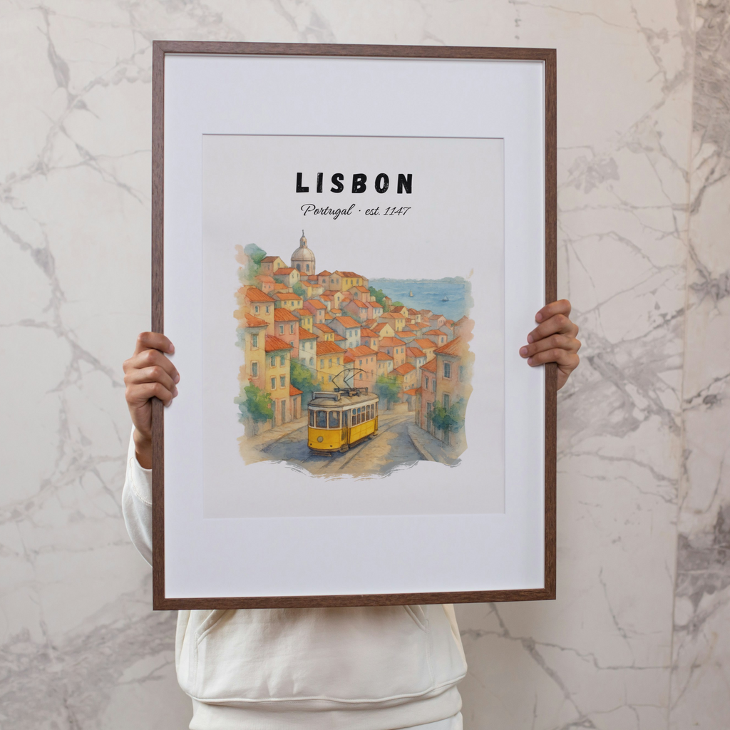 Lisbon Tram Print: Vintage Portugal Travel Poster, Alfama Illustration