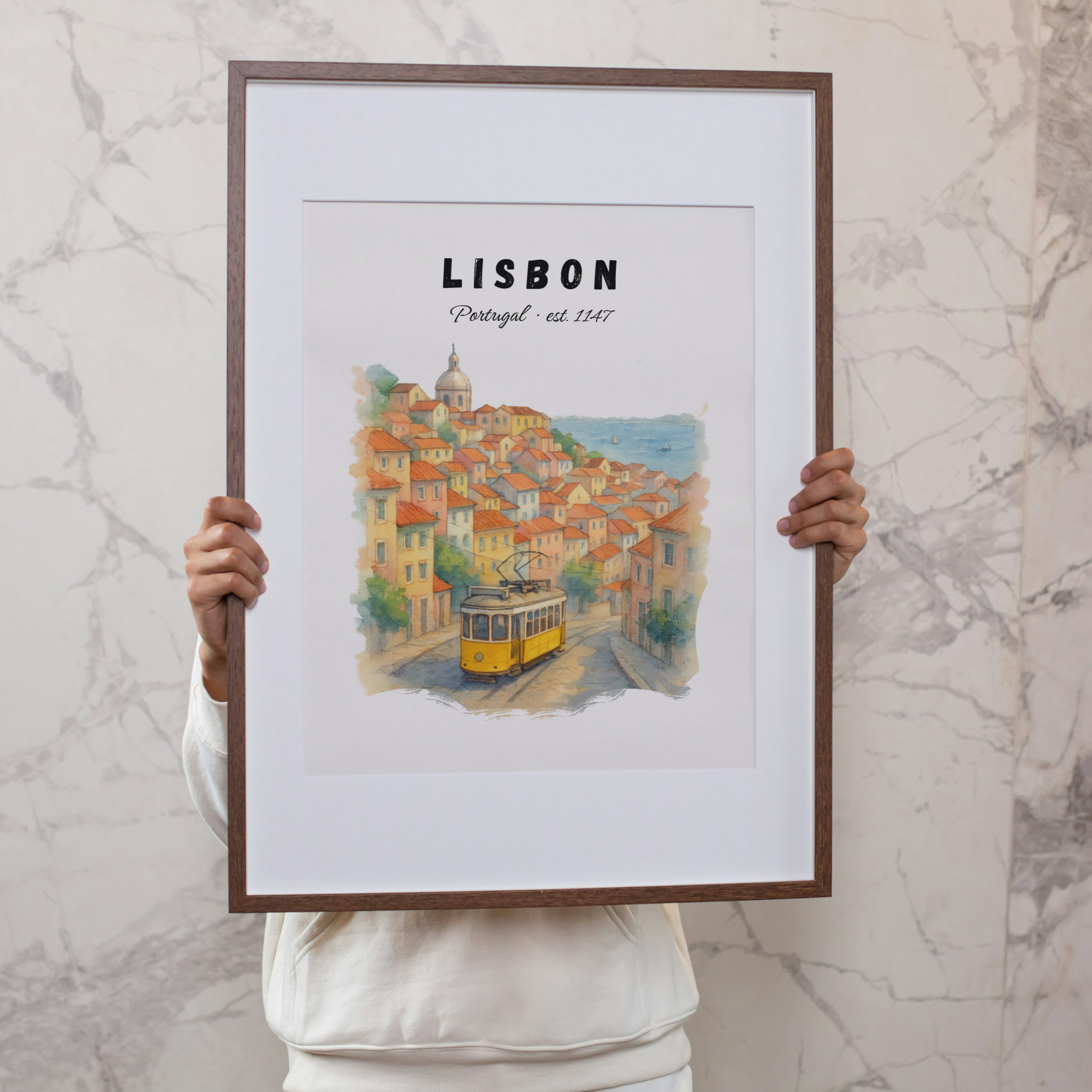 Lisbon Tram Print: Vintage Portugal Travel Poster, Alfama Illustration