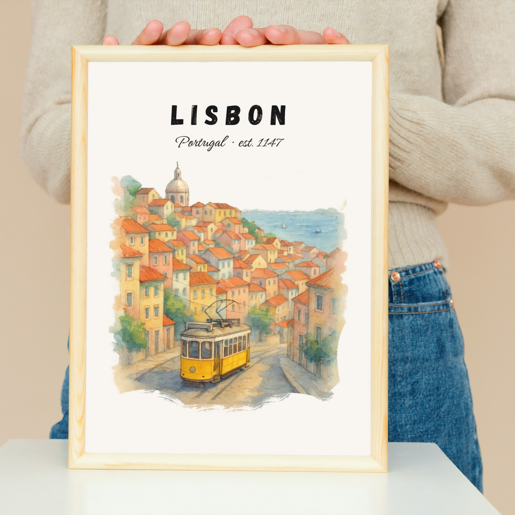 Lisbon Tram Print: Vintage Portugal Travel Poster, Alfama Illustration