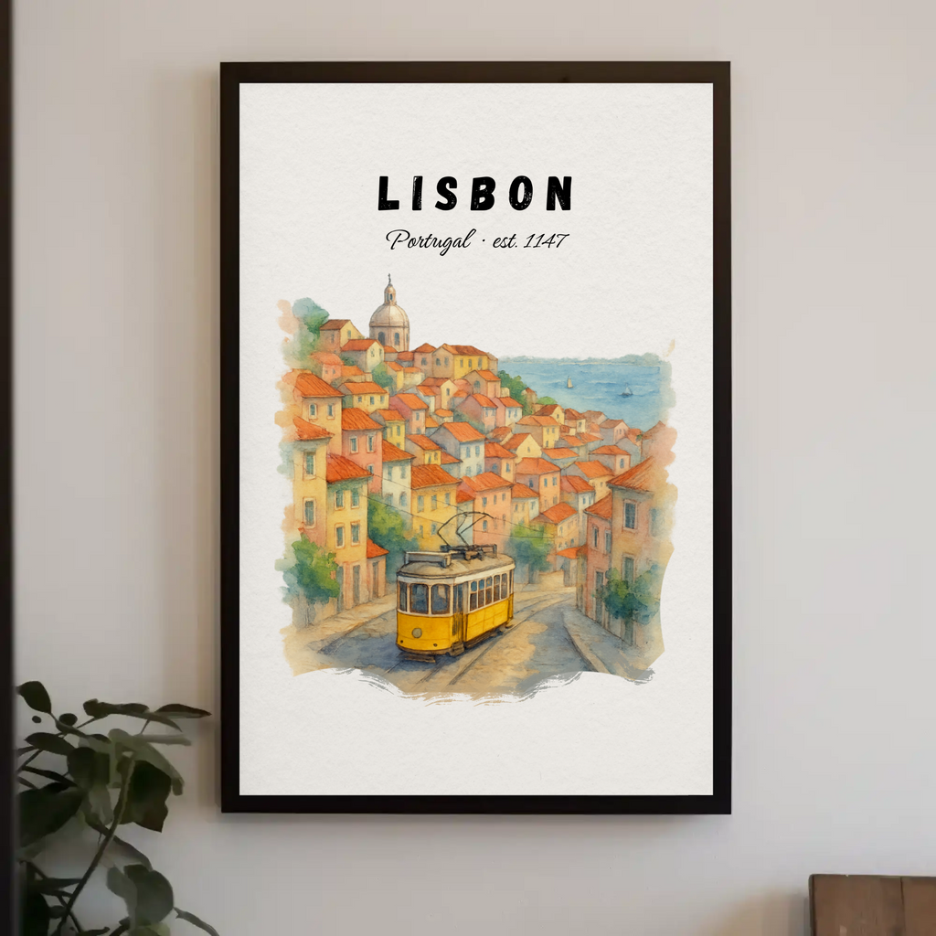 Lisbon Tram Print: Vintage Portugal Travel Poster, Alfama Illustration