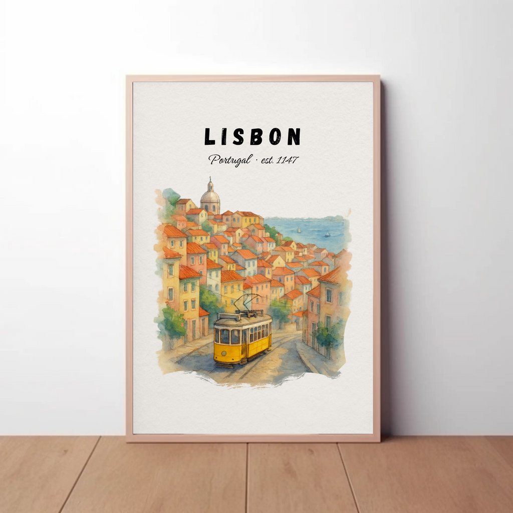 Lisbon Tram Print: Vintage Portugal Travel Poster, Alfama Illustration