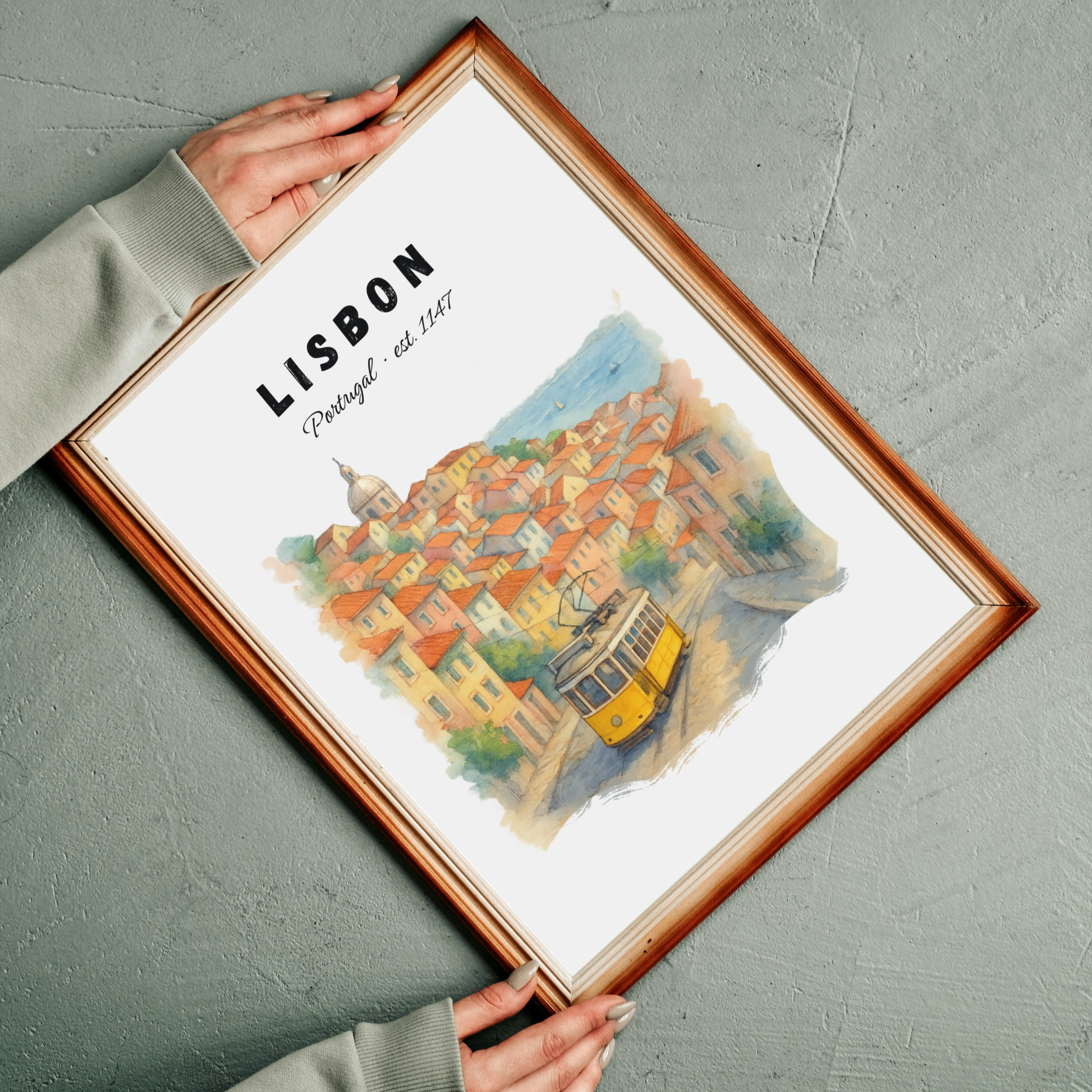 Lisbon Tram Print: Vintage Portugal Travel Poster, Alfama Illustration