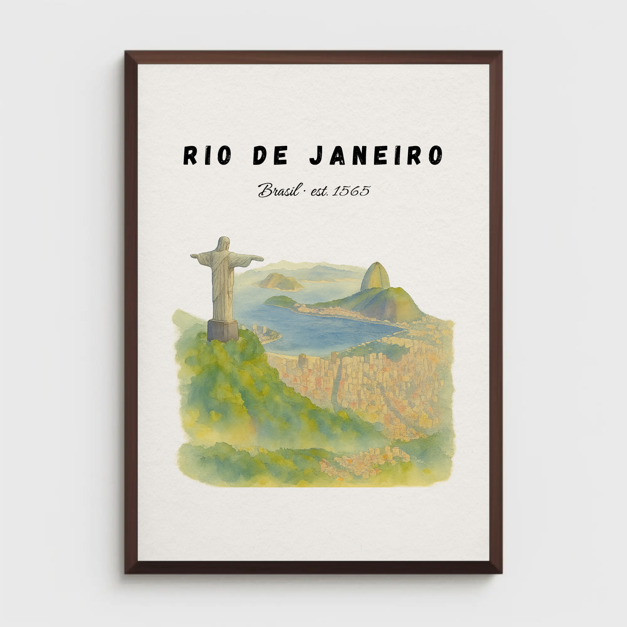 Rio de Janeiro Travel Poster: Christ the Redeemer, Sugarloaf Mountain Print