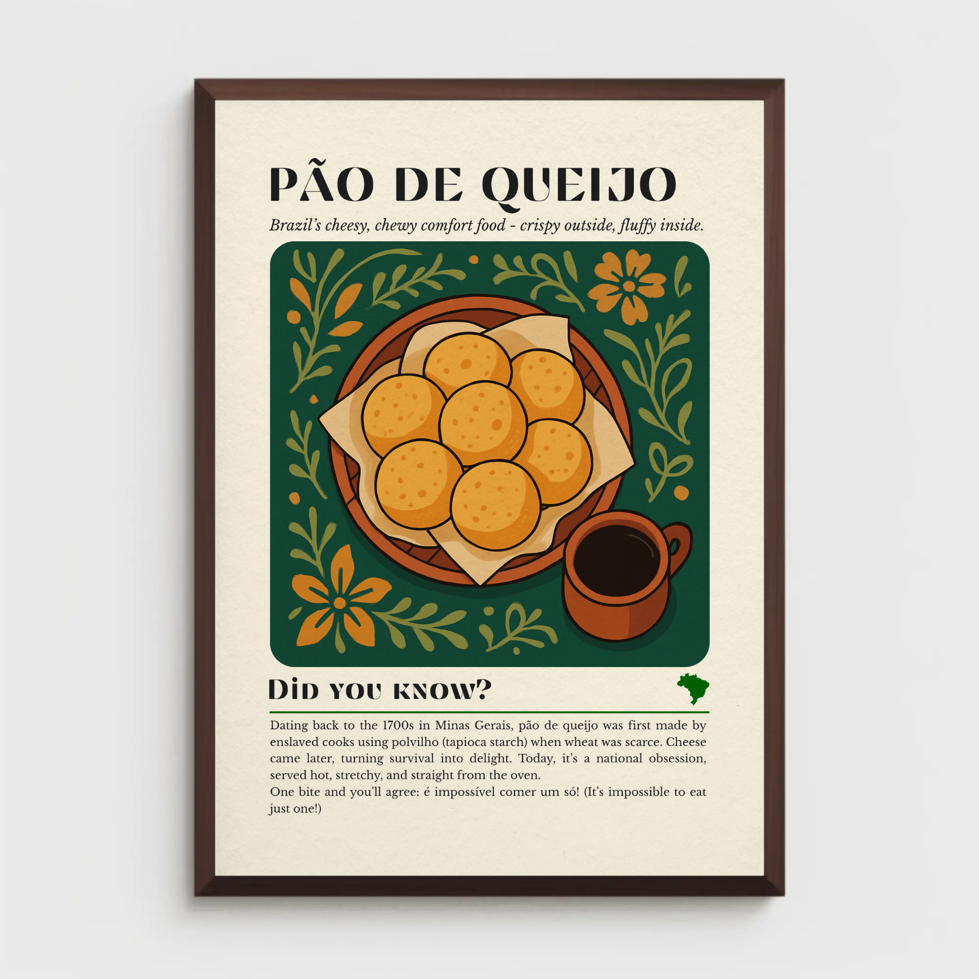 Pão de Queijo Kitchen Print: Brazilian Cheese Bread Art