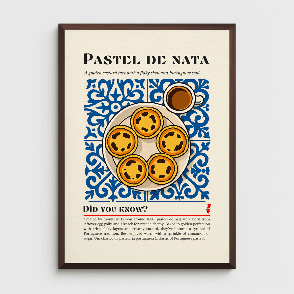 Pastel de Nata Print: Portuguese Custard Tart, Blue Tile Kitchen Art