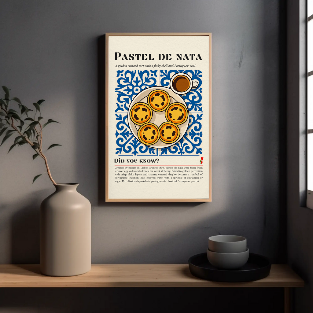 Pastel de Nata Print: Portuguese Custard Tart, Blue Tile Kitchen Art