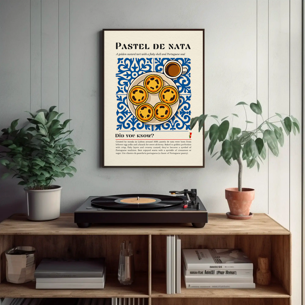 Pastel de Nata Print: Portuguese Custard Tart, Blue Tile Kitchen Art
