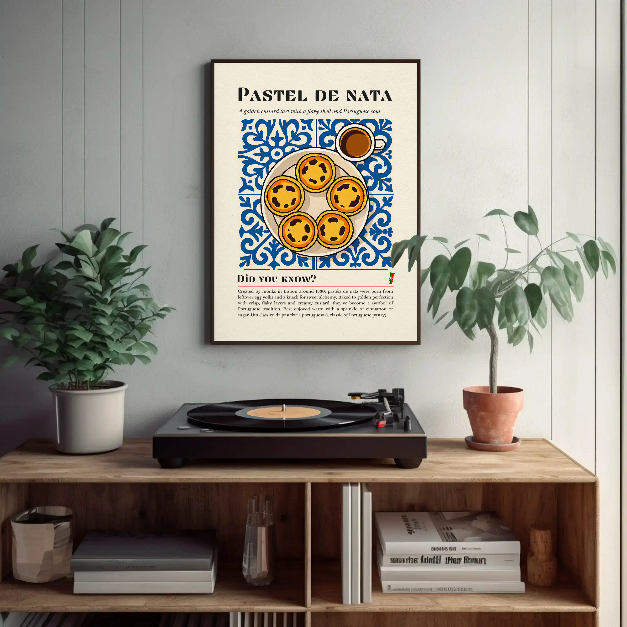 Pastel de Nata Print: Portuguese Custard Tart, Blue Tile Kitchen Art