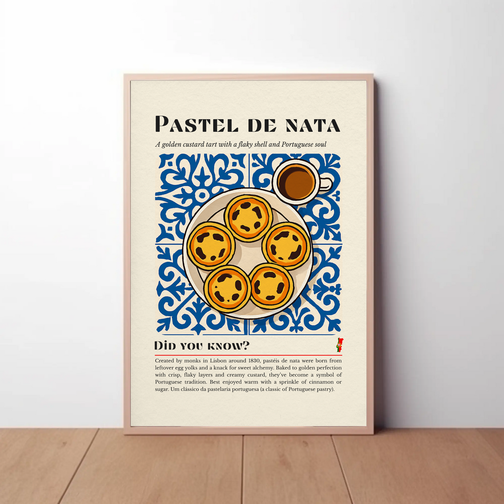 Pastel de Nata Print: Portuguese Custard Tart, Blue Tile Kitchen Art