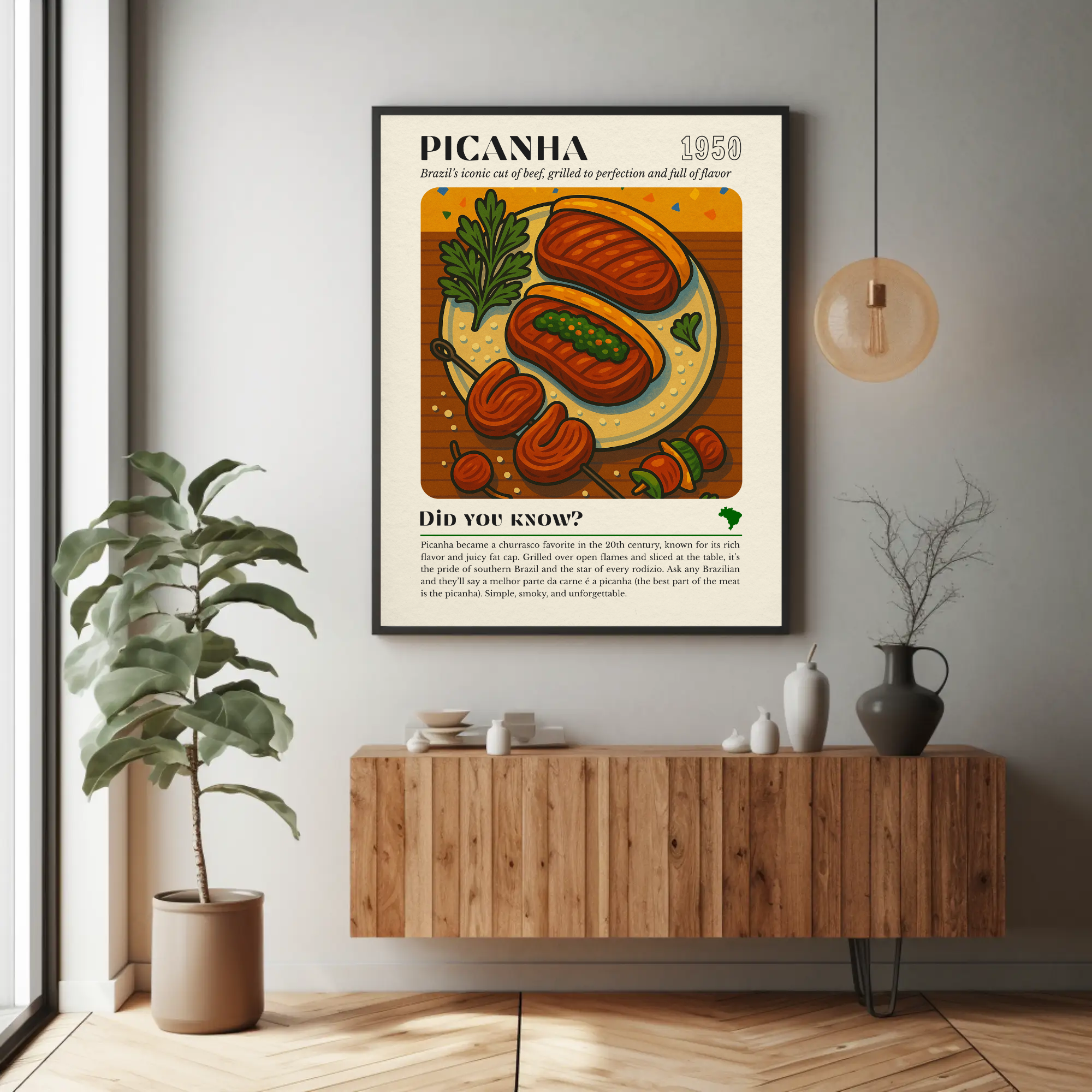 Picanha BBQ Kitchen Print: Brazilian Churrasco Grill Art