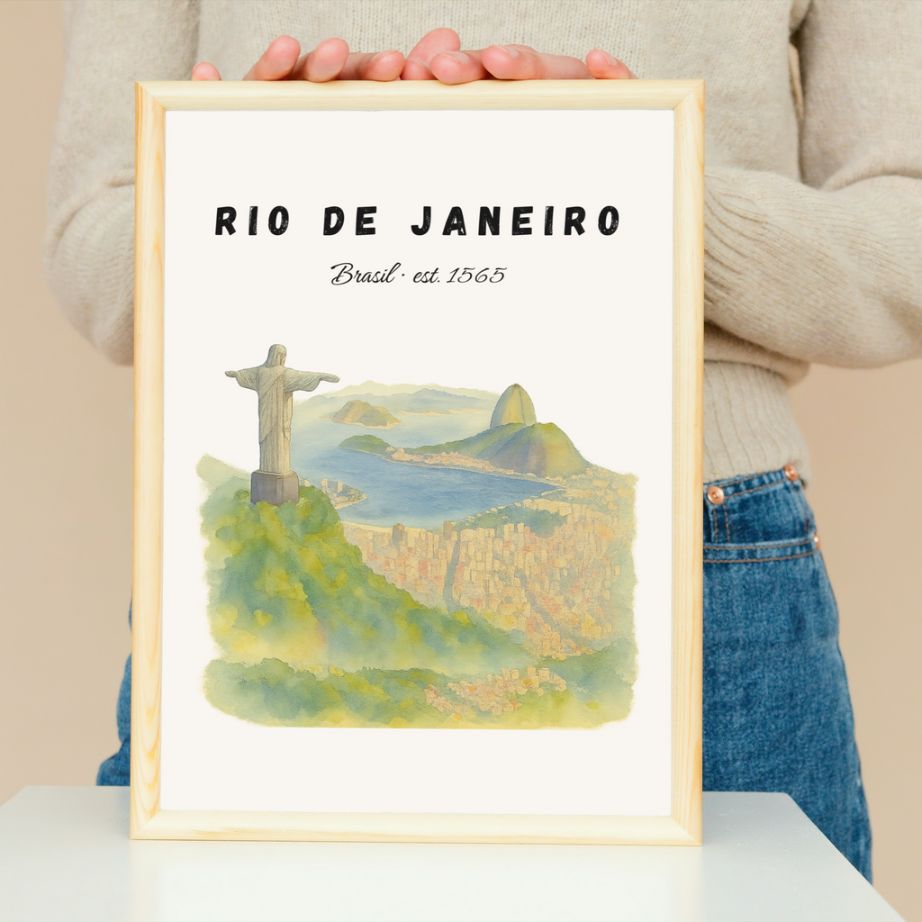 Rio de Janeiro Travel Poster: Christ the Redeemer, Sugarloaf Mountain Print