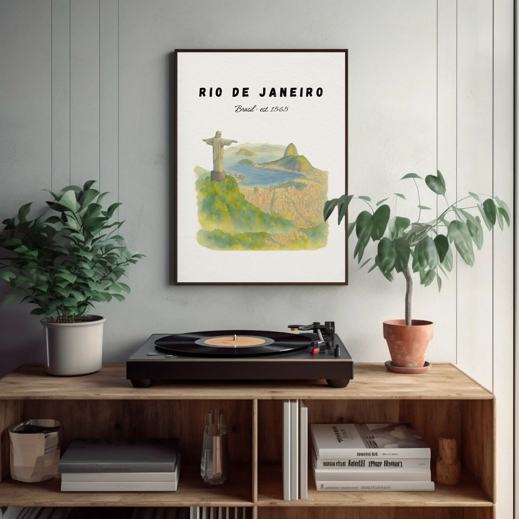 Rio de Janeiro Travel Poster: Christ the Redeemer, Sugarloaf Mountain Print