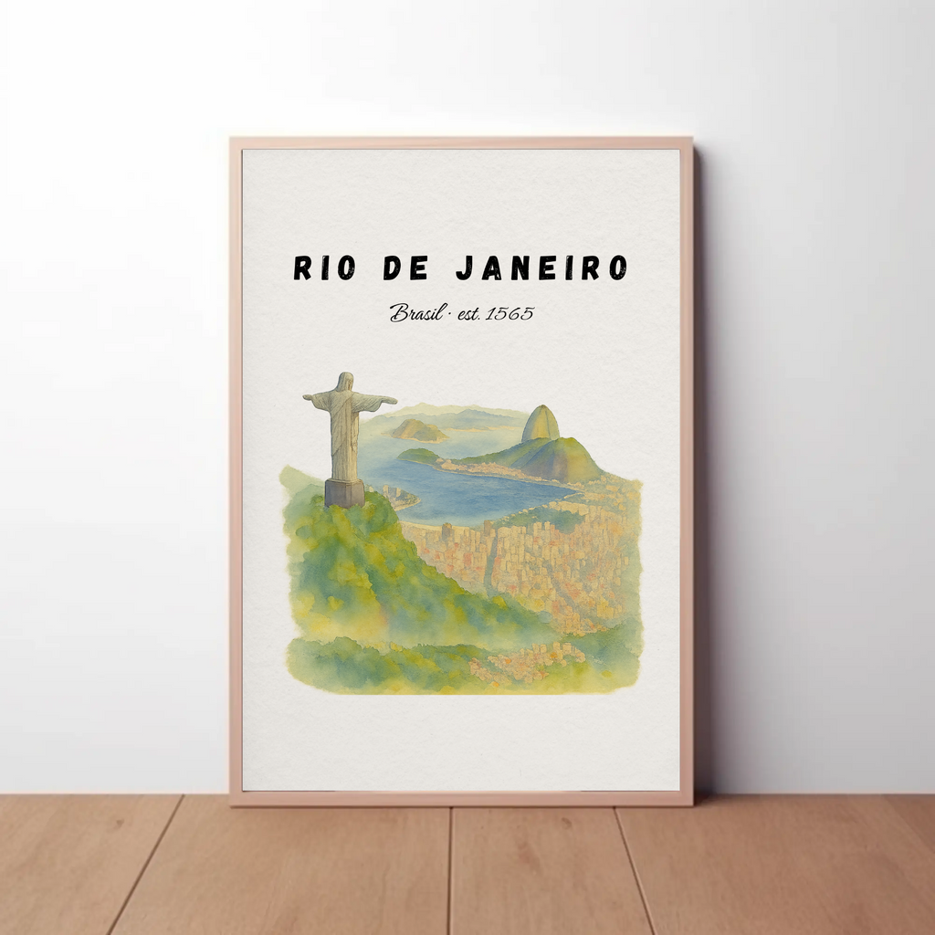 Rio de Janeiro Travel Poster: Christ the Redeemer, Sugarloaf Mountain Print